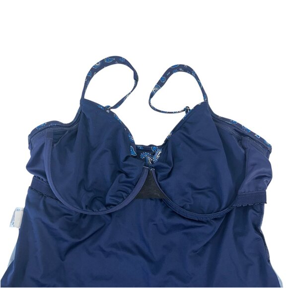 Lands End Women Paisley Print Ruched Side Tankini Top Unpadded Built-In Bra SZ16 - Picture 4 of 11